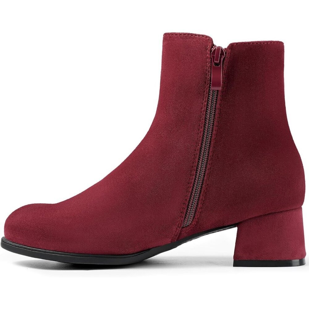 Women's Red Classic Ankle Boots Low Block Heels Suede Chunky Fashion Booties - Picture 4 of 8